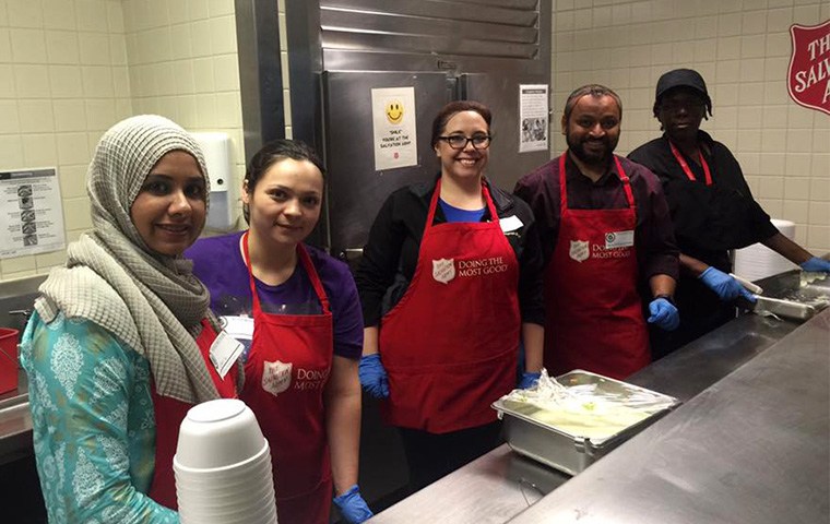 Team volunteering in a kitchen